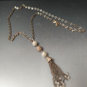 Pearl rhinestone tassel necklace